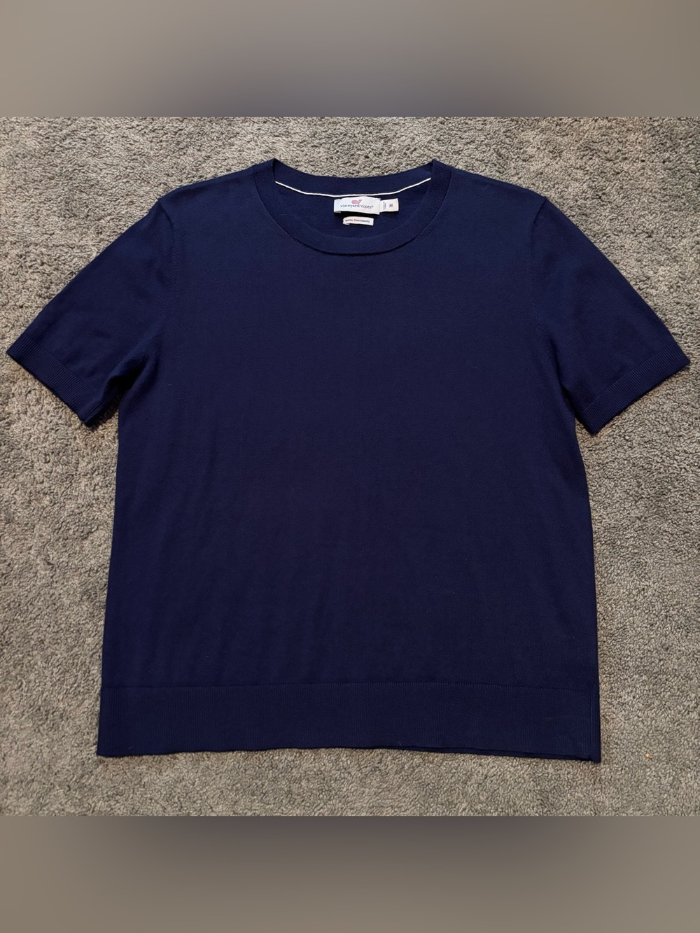 Vineyard Vines Luxe Short-Sleeve Sweater Cashmere Silk Blend Deep Bay Sz Medium